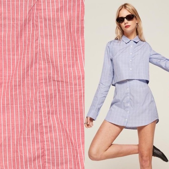 REFORMATION Pink Pinstripe Recycled Fabric Button Front High Waist Mini Skirt 0 - Picture 4 of 6